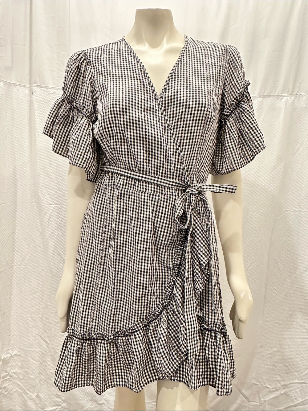 Max Studio Black & White Gingham Wrap Mini Dress